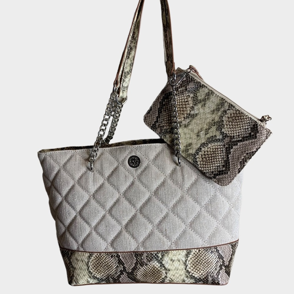 ANNE KLEIN Quilted Snakeskin Shoulder Bag w/ Matching Pouch